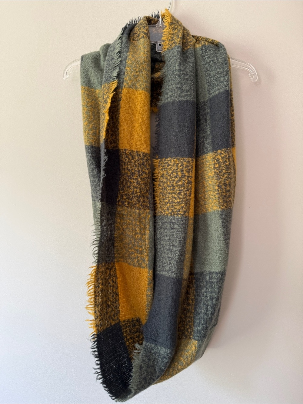 Cozy Plaid Infinity Scarf in Mustard & Sage